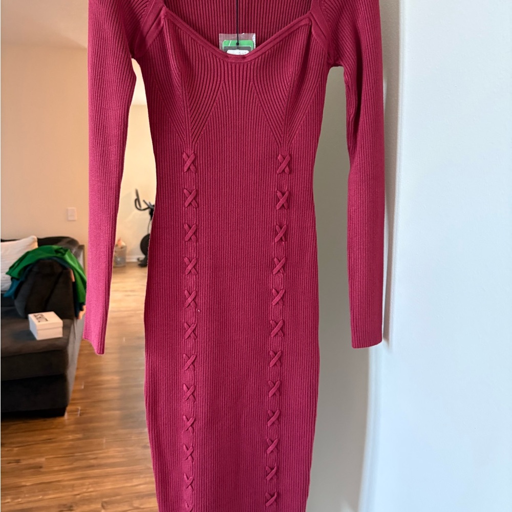 Guess Fuchsia Long Sleeve Dress